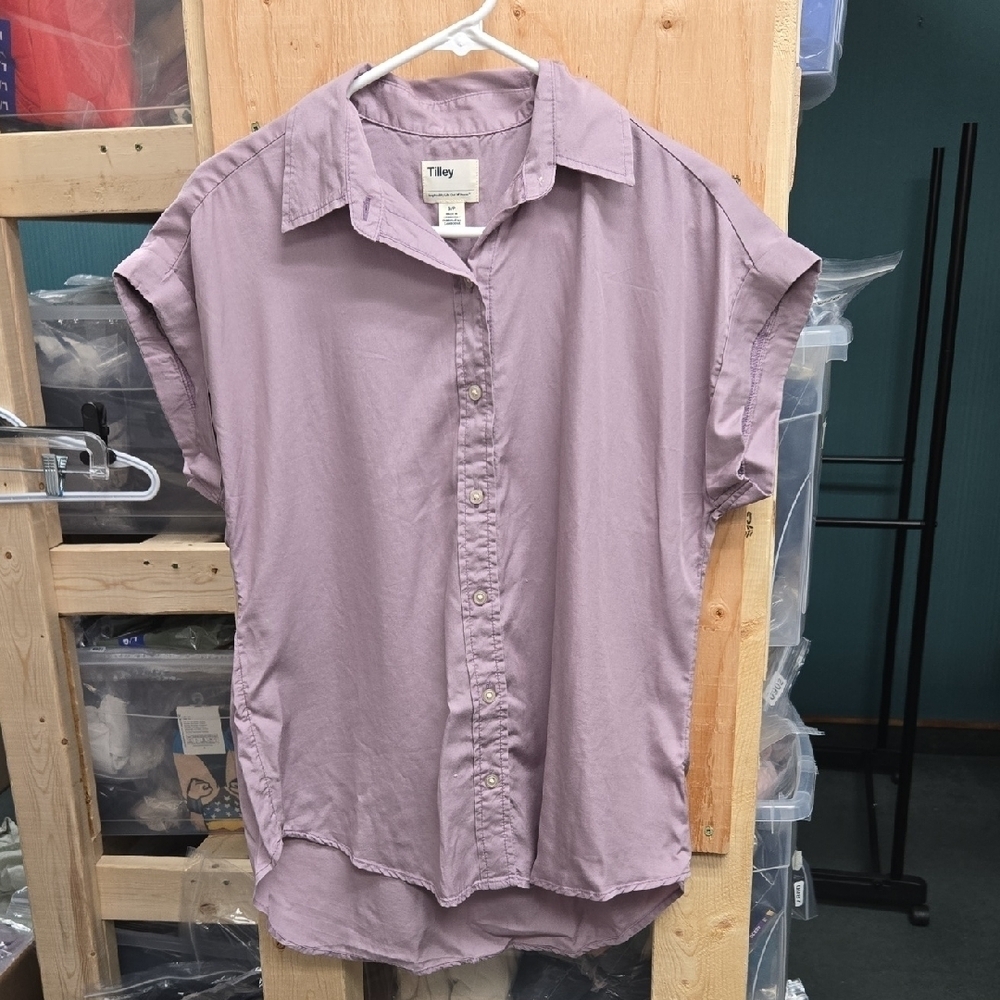 Tilley Size M Light Purple Tencel Casual Button Down T-Shirt Blouse